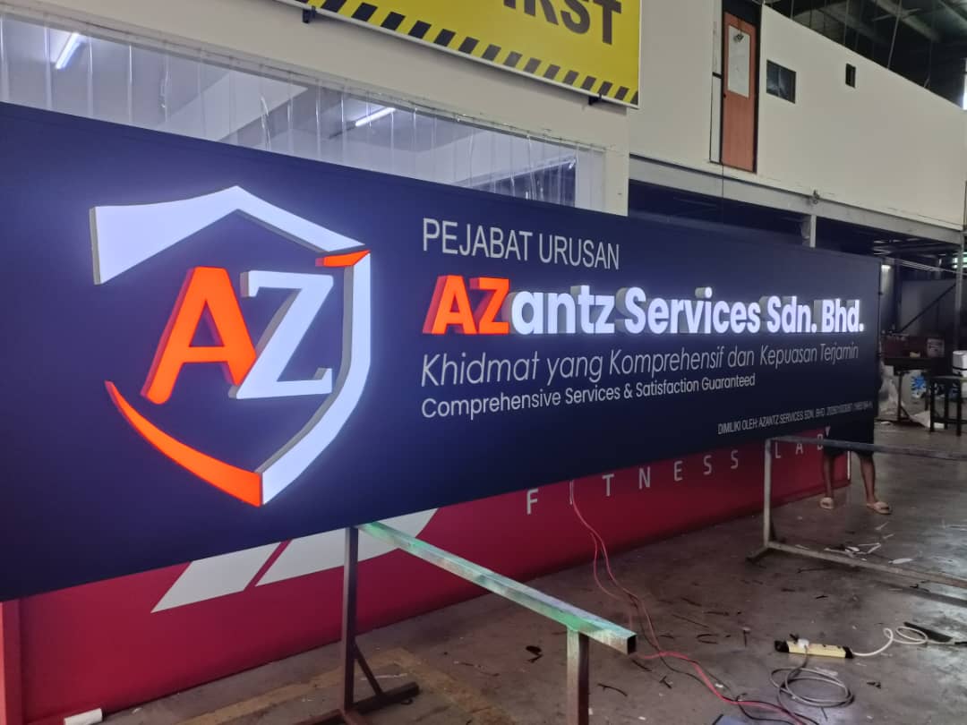AZantz Services illuminated dimensional logo and lettering signboard